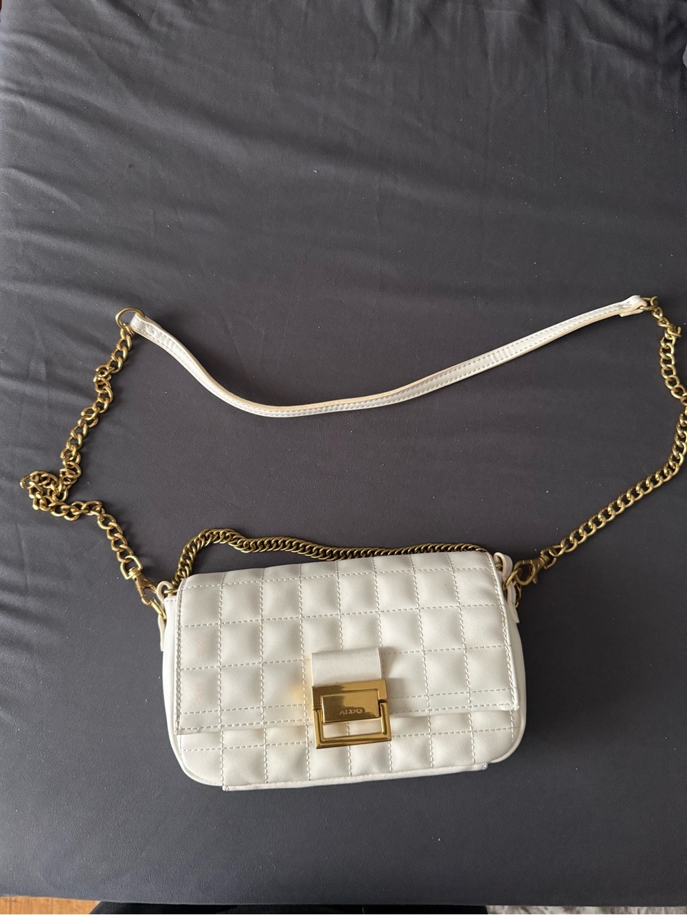 Aldo Quilted White Crossbody with Gold Chain